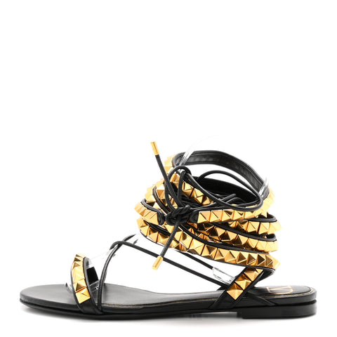 Calfskin Rockstud No Limit Gladiator Flat Sandals 37 Black