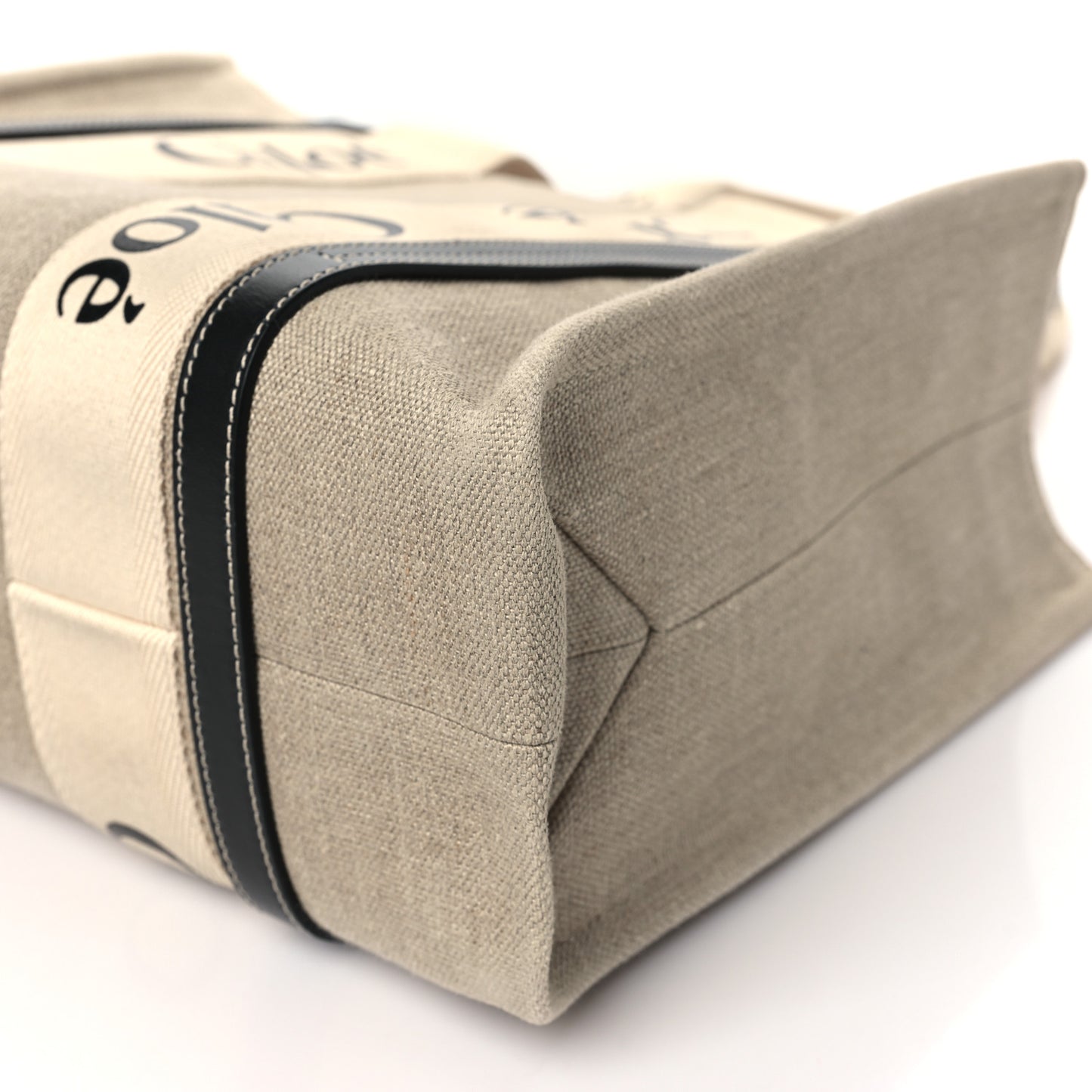 Linen Calfskin Medium Woody Ribbon Tote White Blue