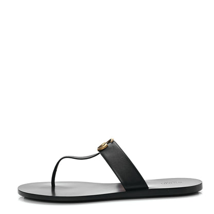 Gucci Calfskin GG Marmont Thong Sandals 41.5 Black 1 of 9