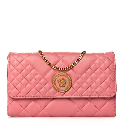 Versace Calfskin Icon Quilted Wallet On Chain Crossbody Pink 1 of 11