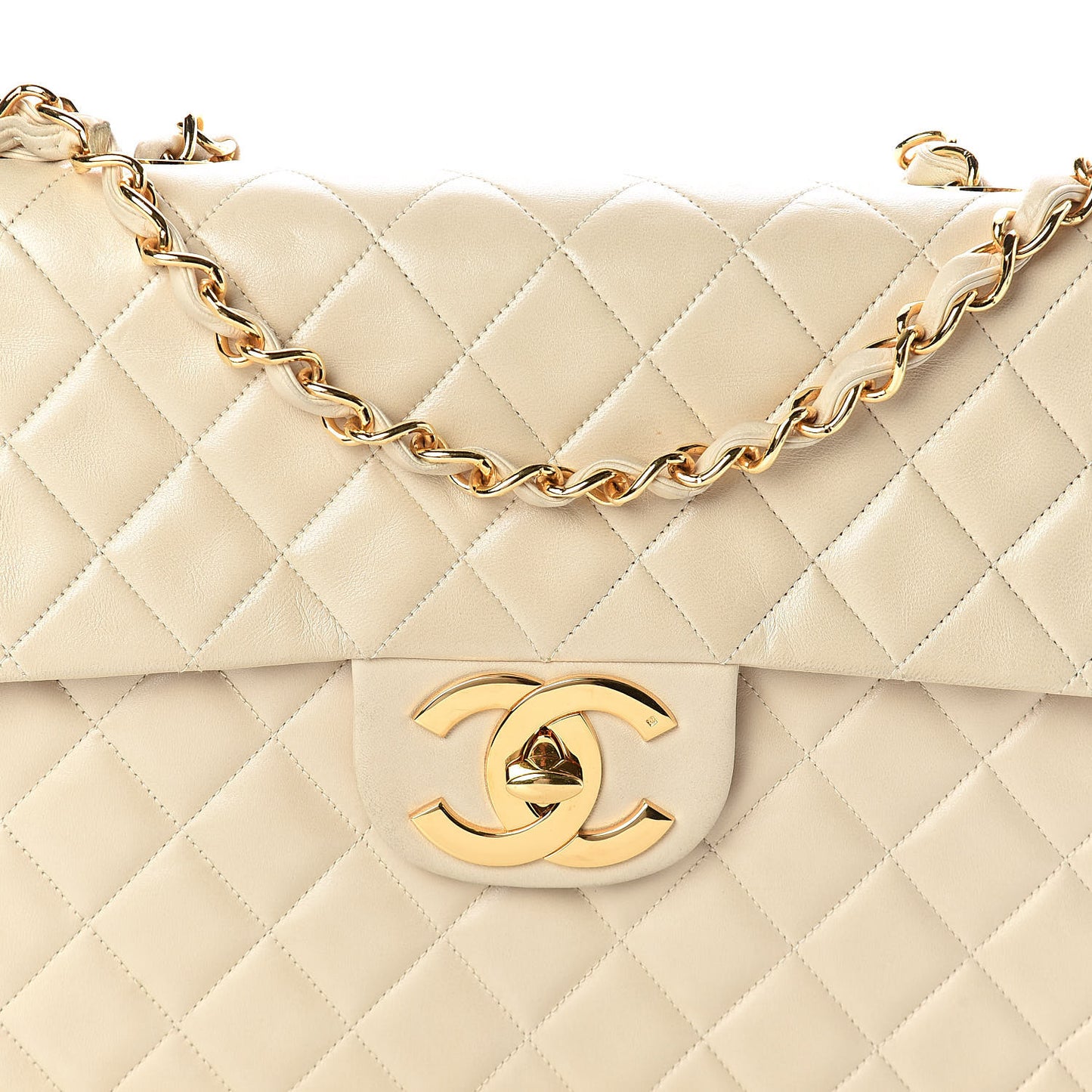 Lambskin Quilted XL Jumbo Single Flap Light Beige