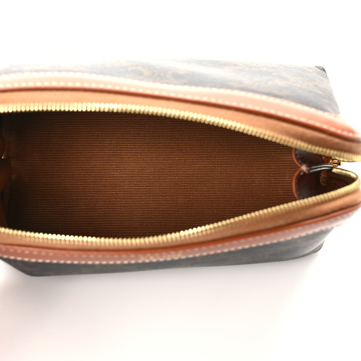 Triomphe Canvas Calfskin Small Cosmetic Pouch Tan
