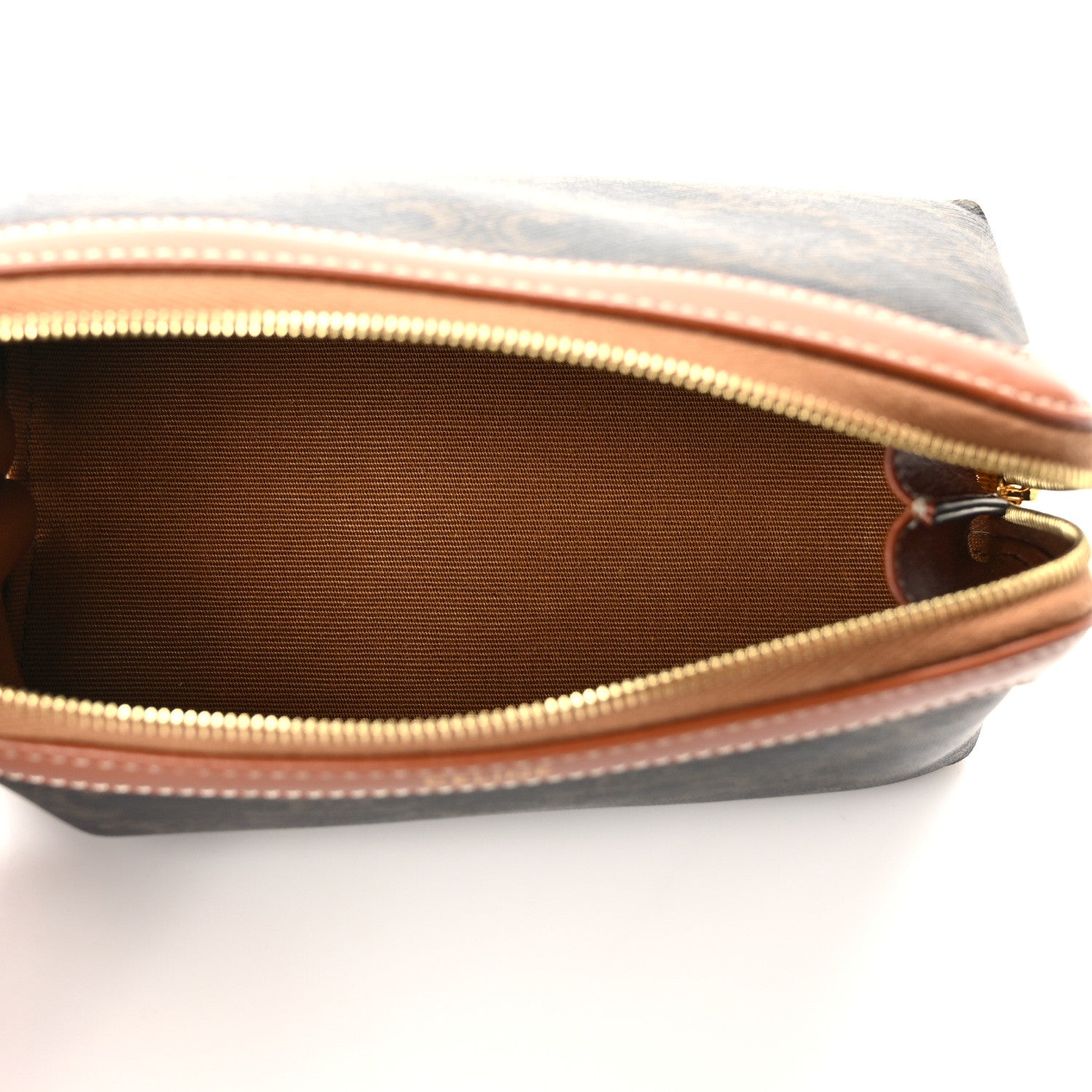 Celine Triomphe Canvas Calfskin Small Cosmetic Pouch Tan 5 of 9