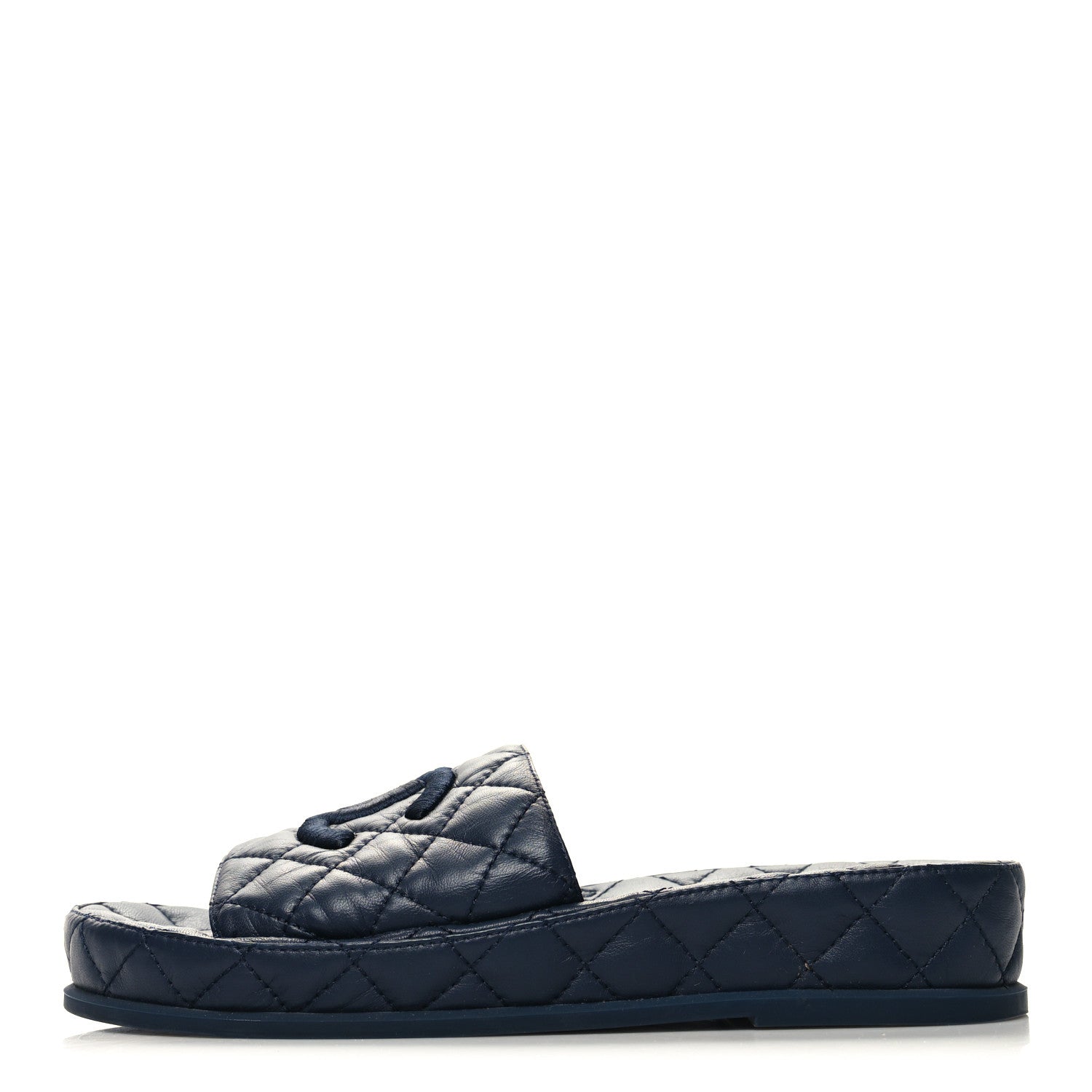 Chanel Lambskin Quilted CC Mules Sandals 37 Navy 1 of 8
