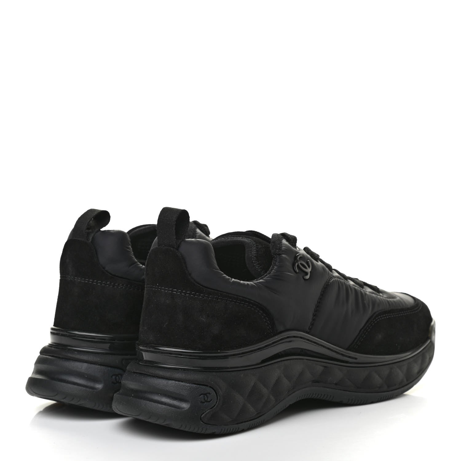 Chanel Nylon Suede Calfskin CC Sneakers 36.5 Black 4 of 8