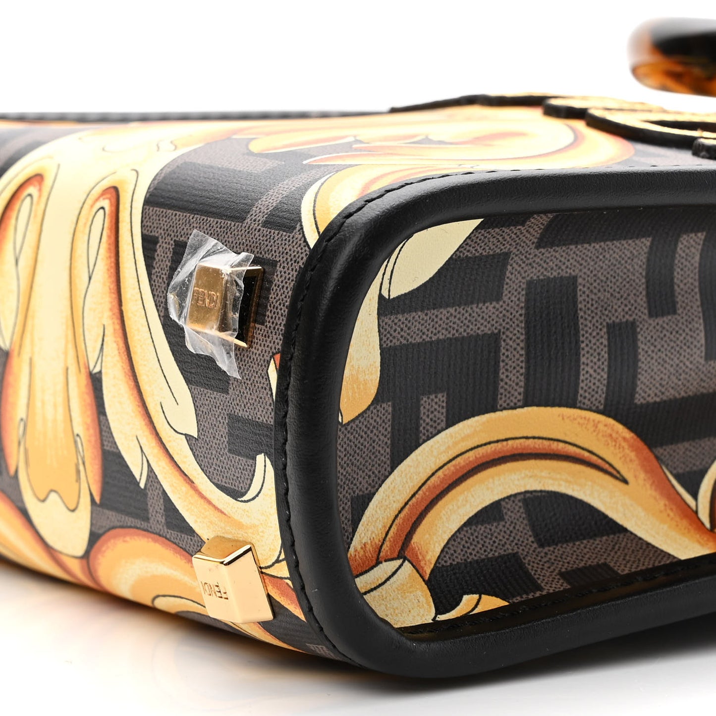 X VERSACE Vitello King Catalan Mirror Plexiglass Fendace FF Baroque Logo Mini Fendi Sunshine Shopper Tote Black Gold