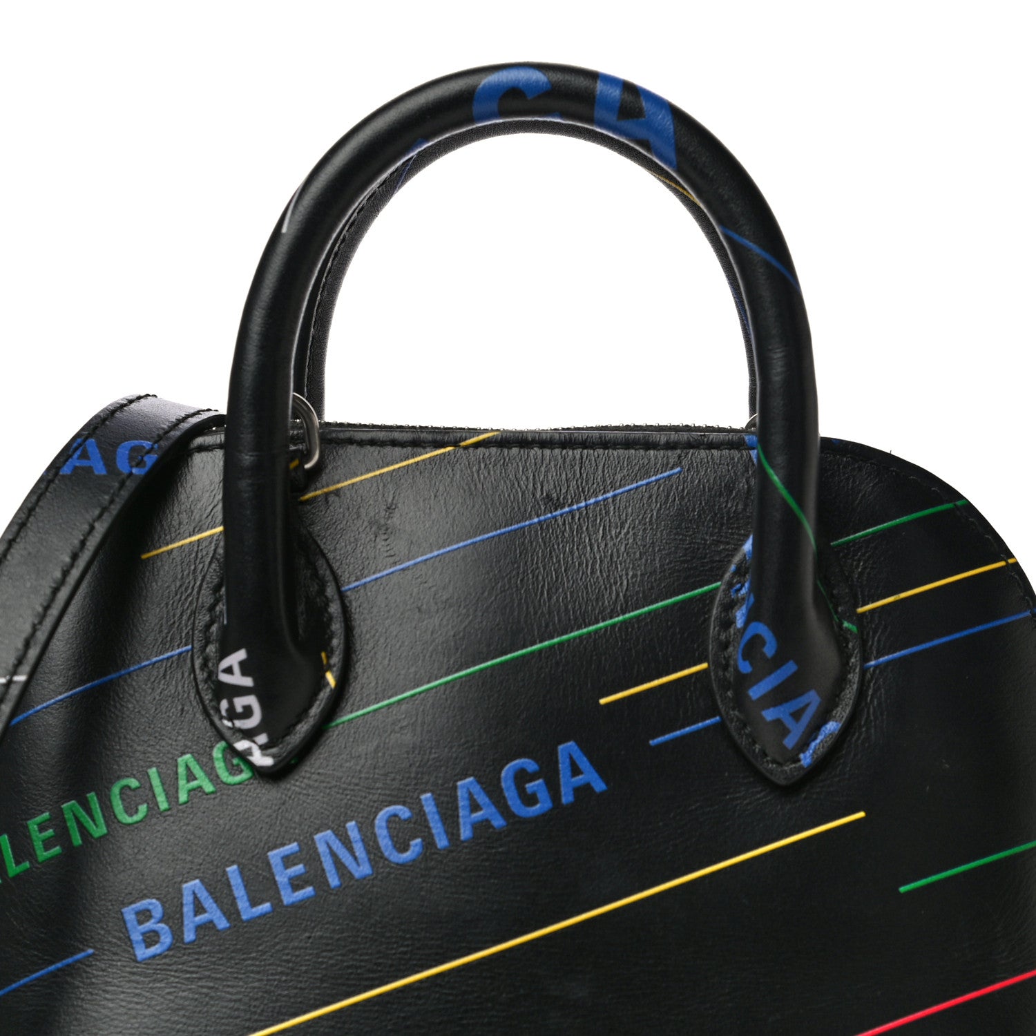 Balenciaga Calfskin Logo Print XXS Ville Top Handle Bag Black Multicolor 7 of 19