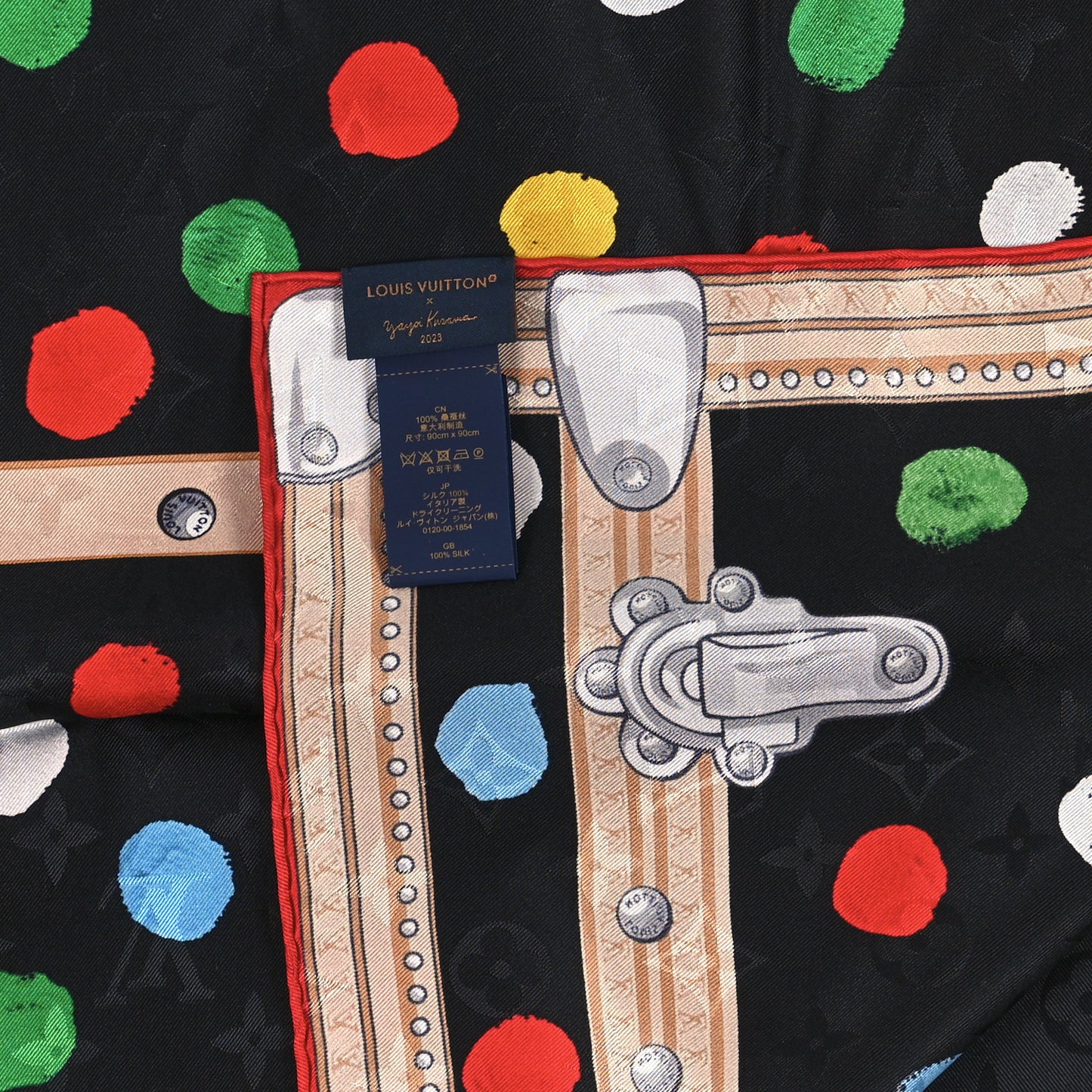 LV X YK Silk Monogram Dots Square Scarf 90 Black