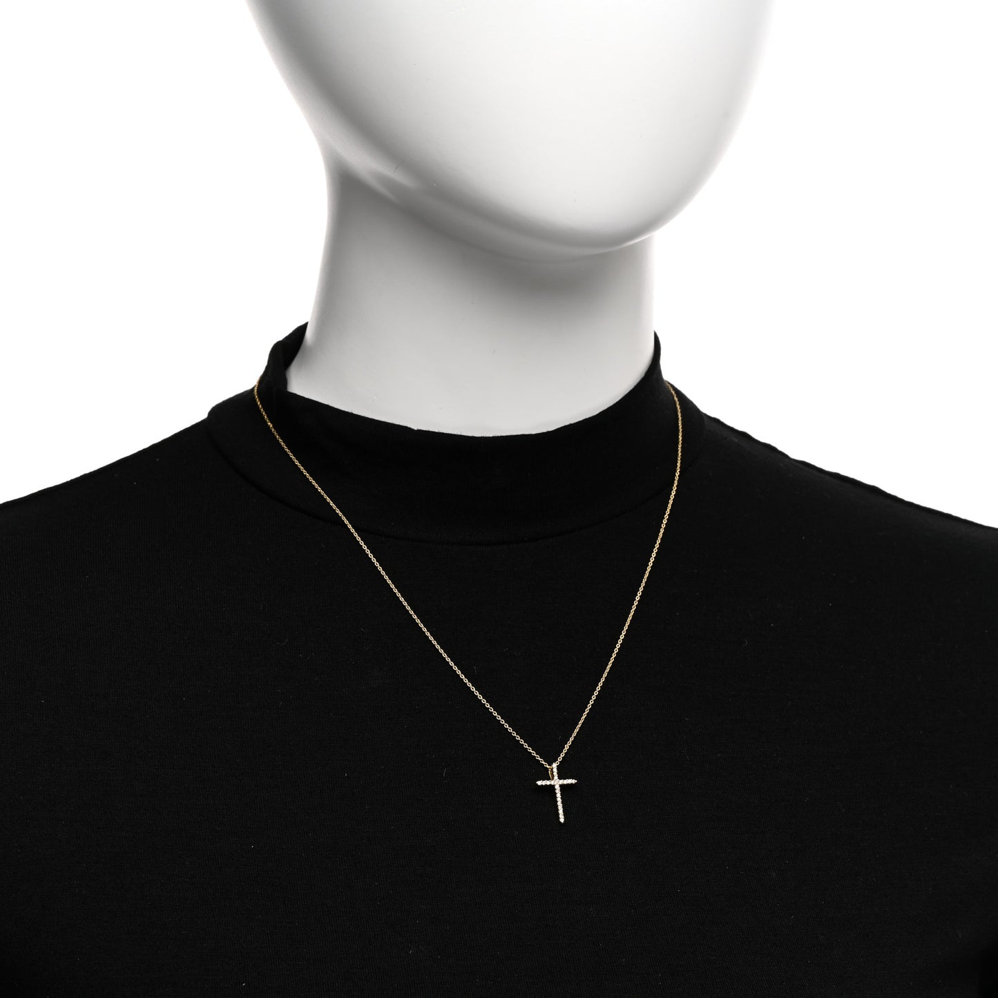 18K Yellow Gold Diamond Tiny Treasures Sliver Cross Pendant Necklace