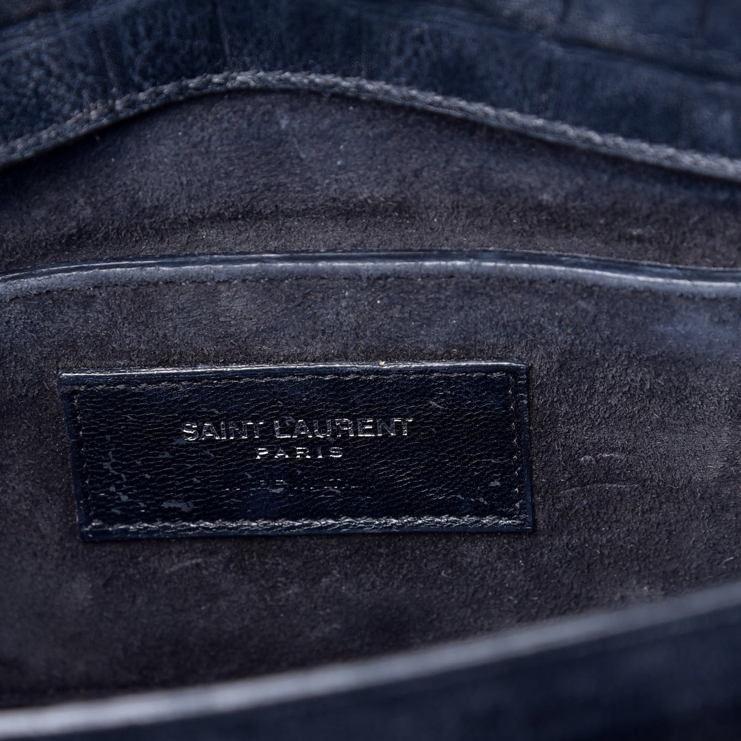 Calfskin Crocodile Embossed Medium High School Satchel Navy