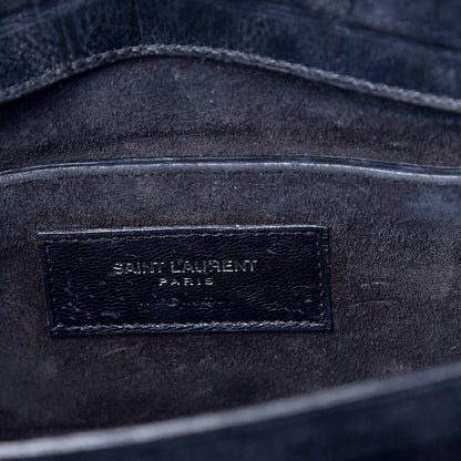 Saint Laurent Calfskin Crocodile Embossed Medium High School Satchel Navy 6 of 10