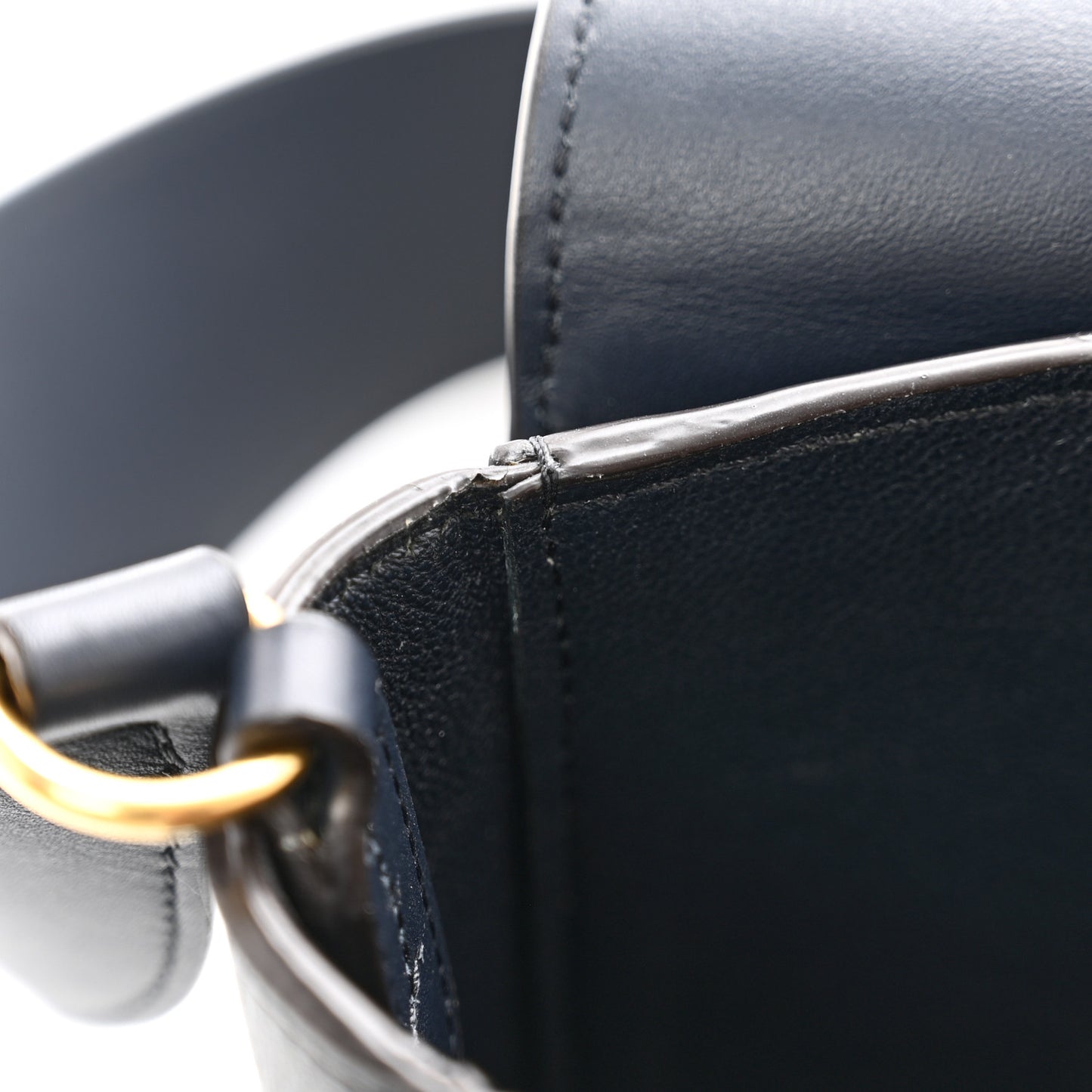 Shiny Smooth Calfskin Medium Frame Shoulder Bag Black Navy