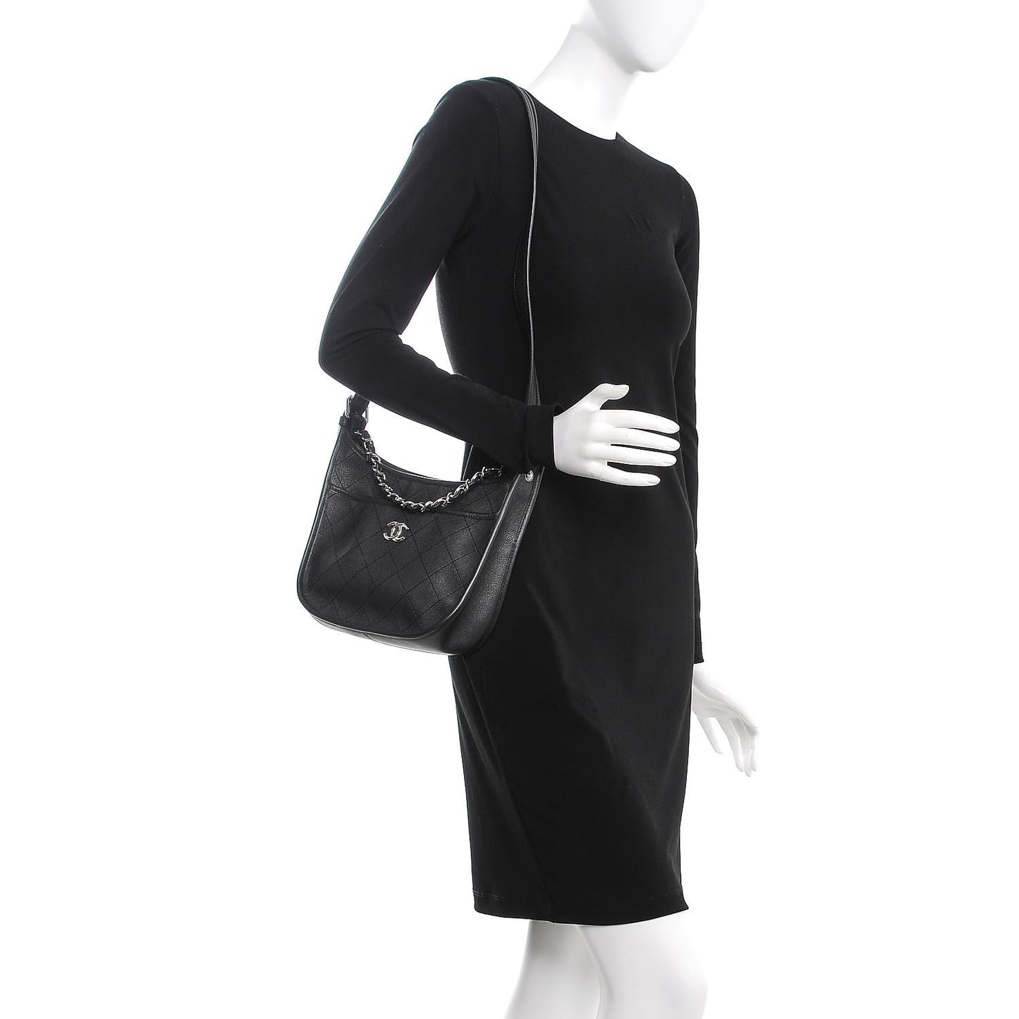 Calfskin Quilted Jungle Stroll Hobo Bag Black
