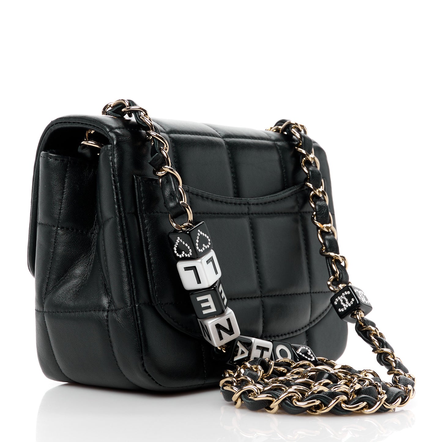 Lambskin Resin Crystal Square Quilted Mini Monacoco Flap Black