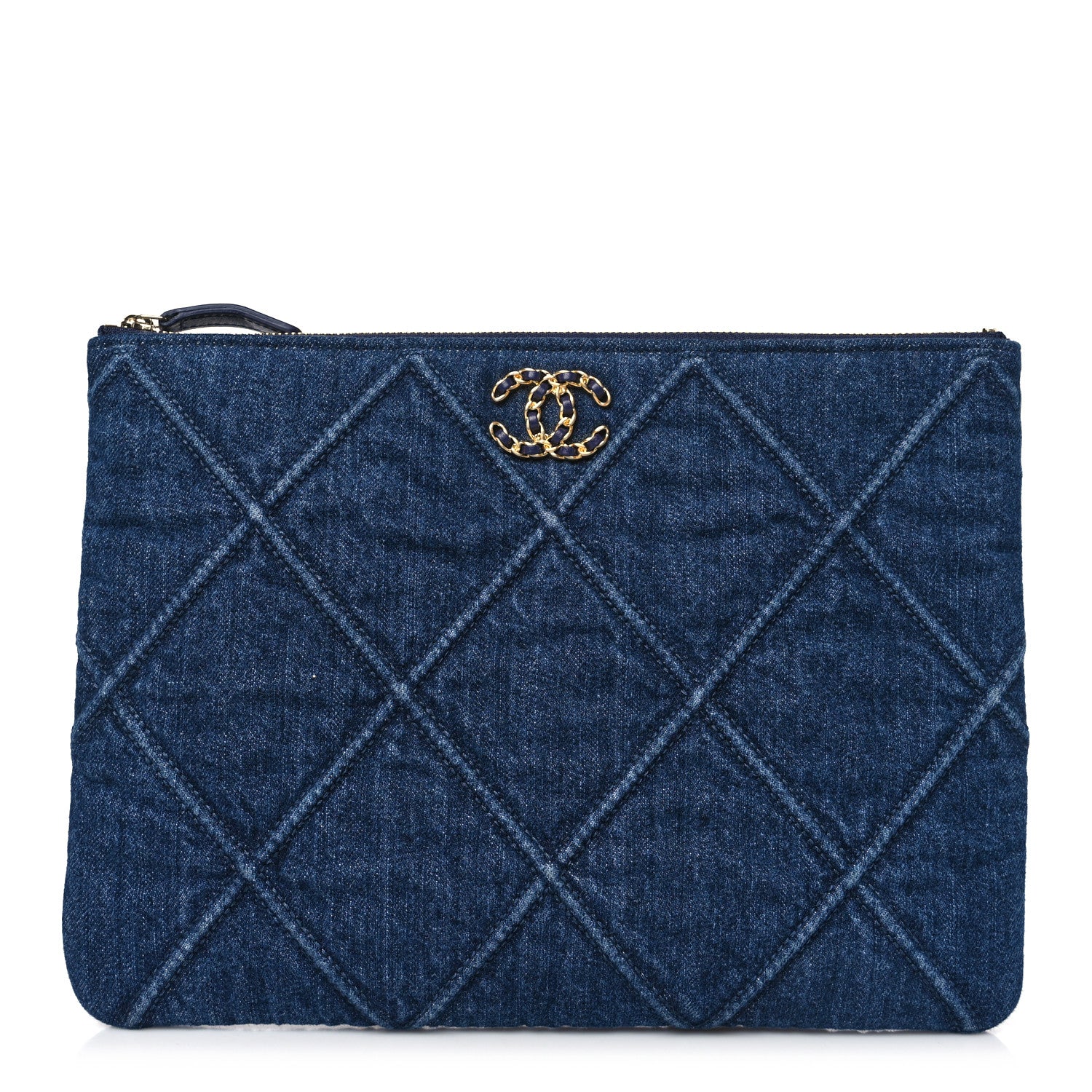 Chanel Denim Quilted Large Chanel 19 Cosmetic Case Blue 1 of 10