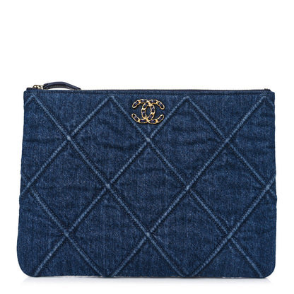 Chanel Denim Quilted Large Chanel 19 Cosmetic Case Blue 1 of 10