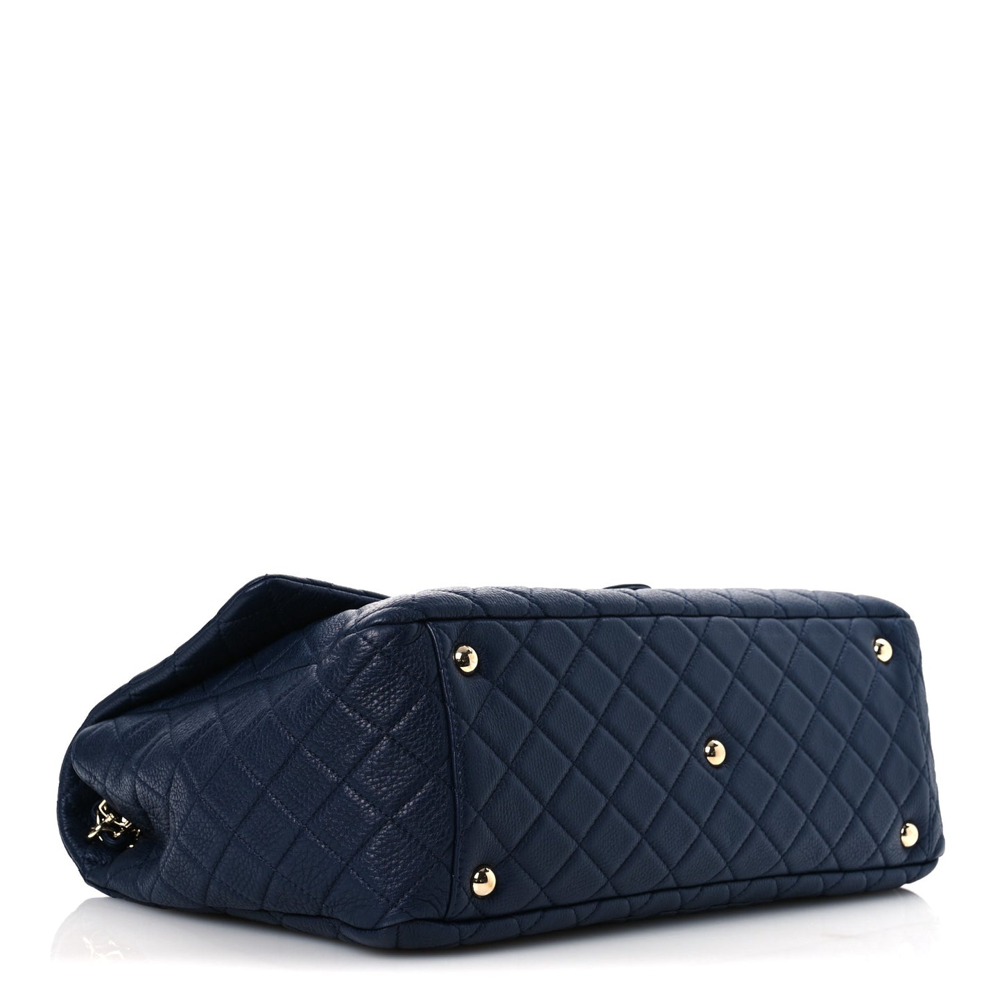 Metallized Calfskin Quilted XXL Travel Flap Bag Navy