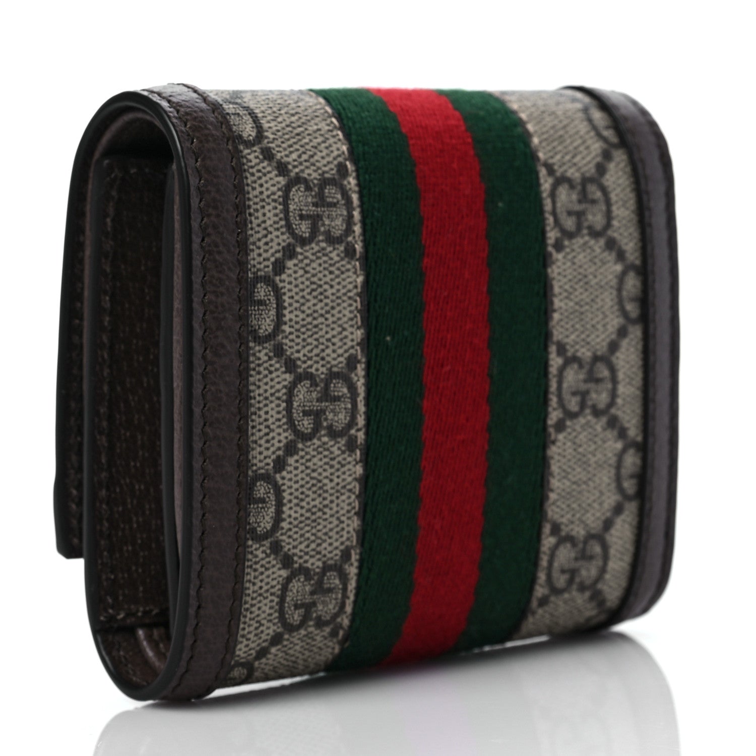 Gucci GG Supreme Monogram Textured Calfskin Web Ophidia Card Case Wallet Beige Ebony New Acero 3 of 7