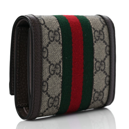 Gucci GG Supreme Monogram Textured Calfskin Web Ophidia Card Case Wallet Beige Ebony New Acero 3 of 7