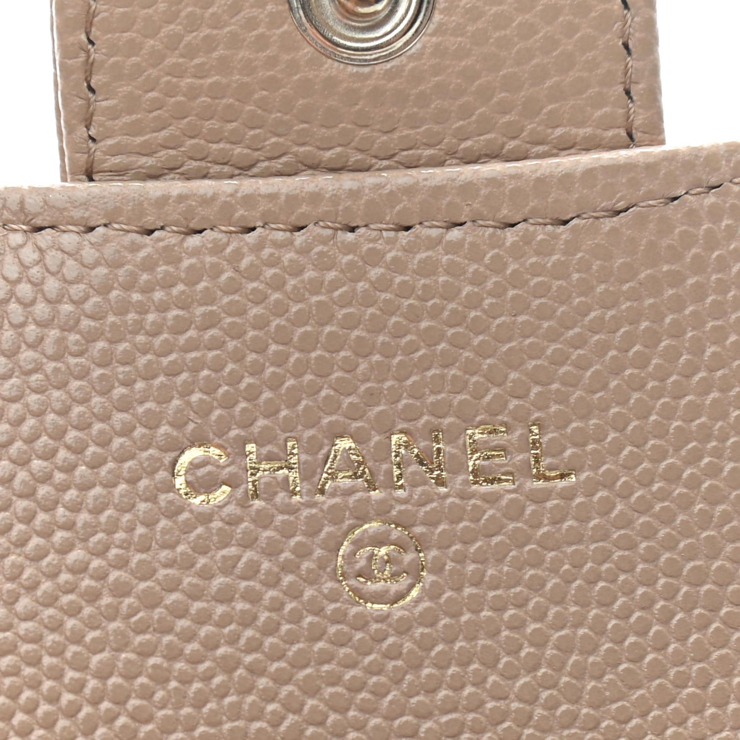 Caviar Quilted Flap Card Holder Wallet Beige