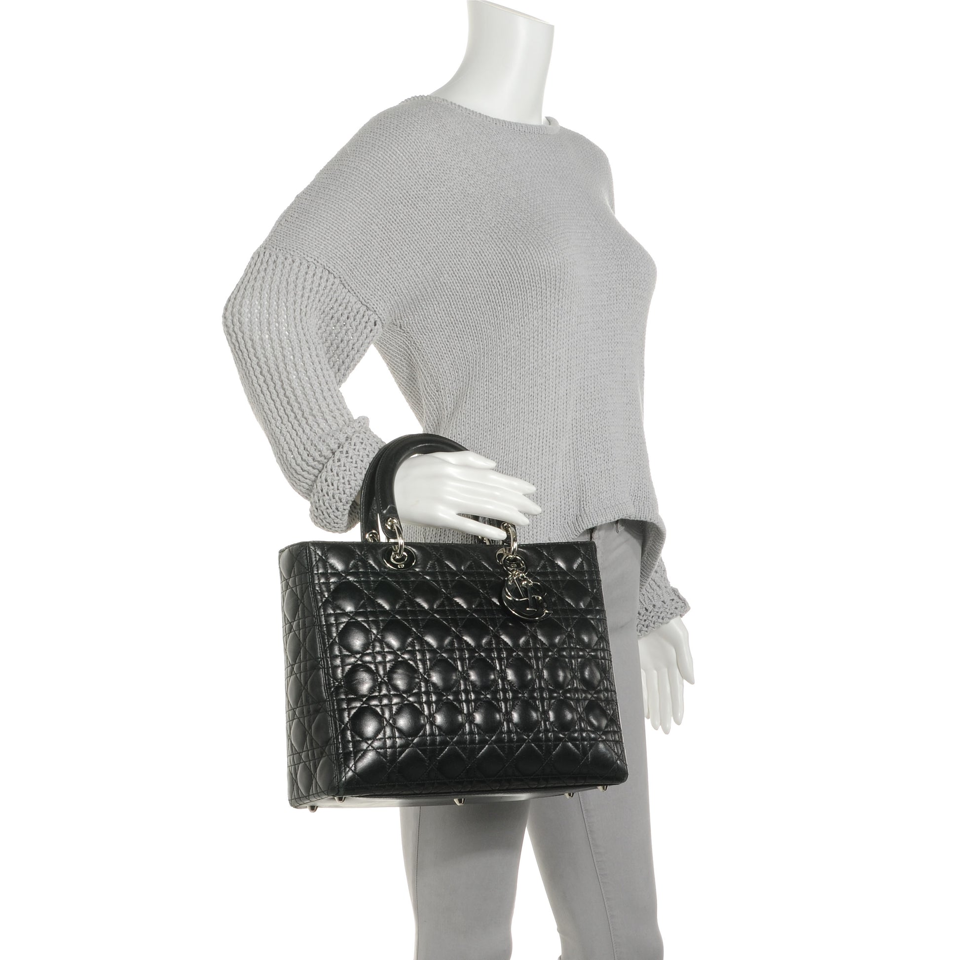 Christian Dior Lambskin Cannage Large Lady Dior Black 2 of 10