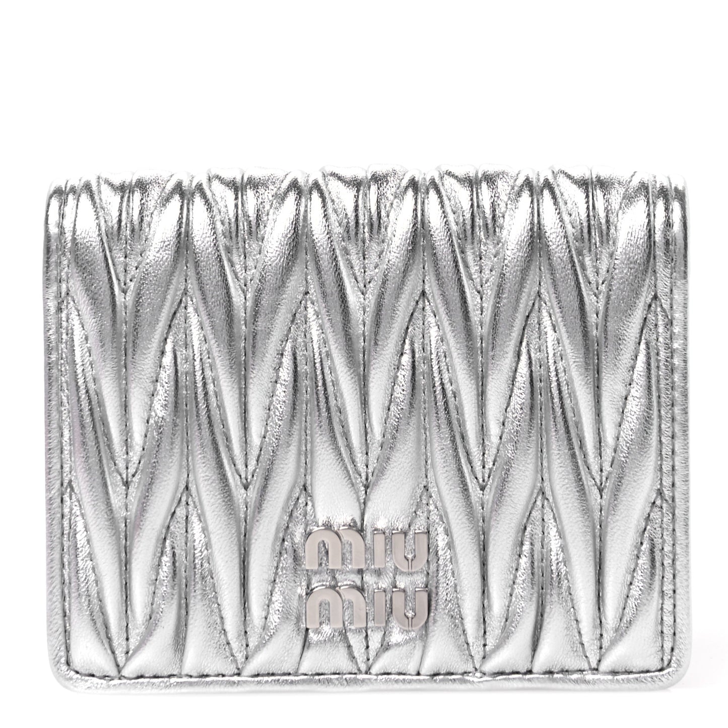 Metallic Nappa Matelasse Bi-Fold Compact Wallet Argento