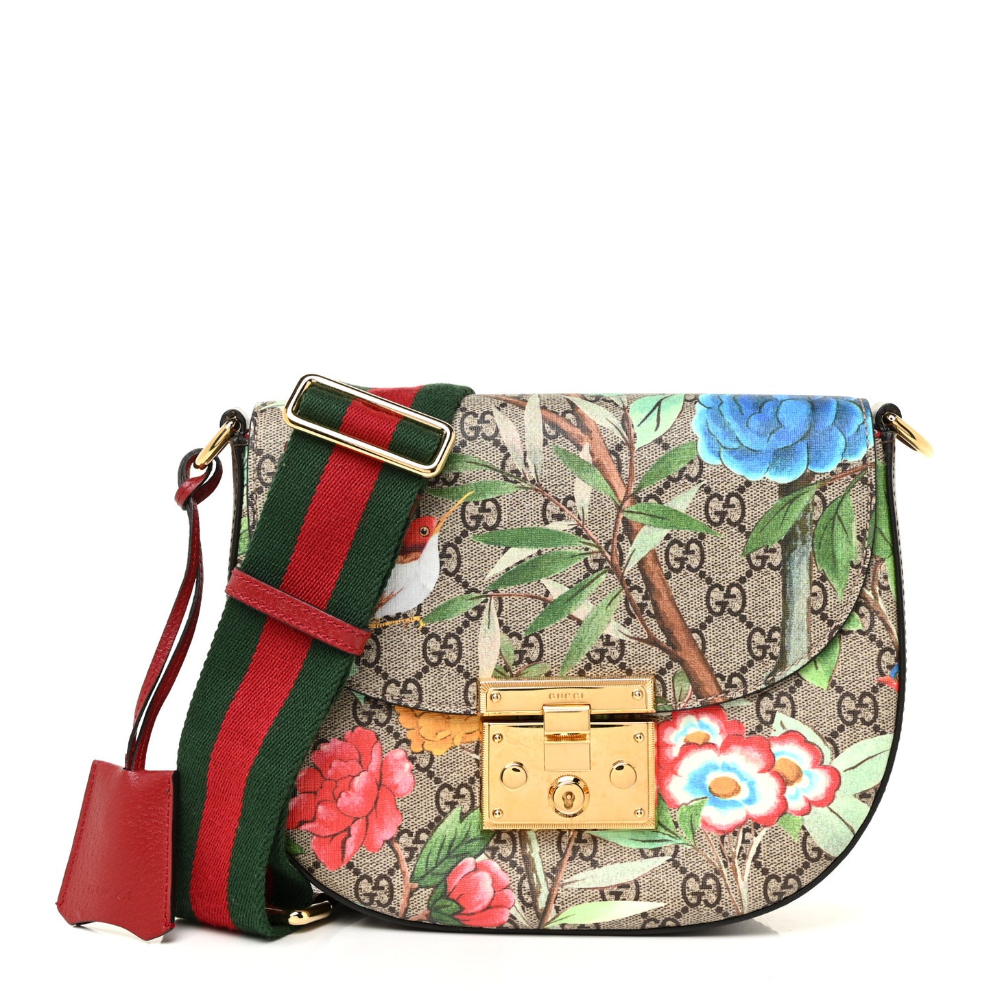 GG Supreme Monogram Tian Web Medium Padlock Messenger Shoulder Bag Beige Multicolor New Acero