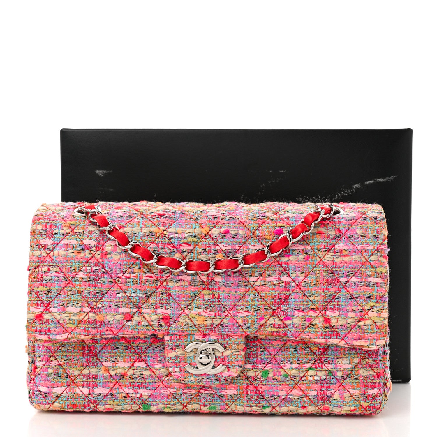 Chanel Tweed Quilted Medium Double Flap Pink 11 of 11