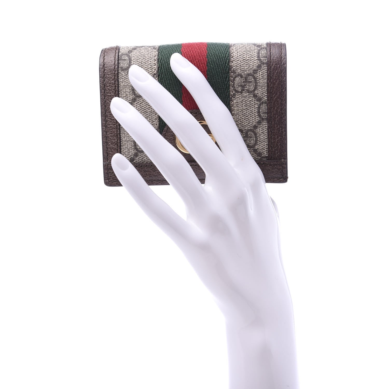 Gucci GG Supreme Monogram Web Ophidia Card Case Beige New Acero 2 of 9