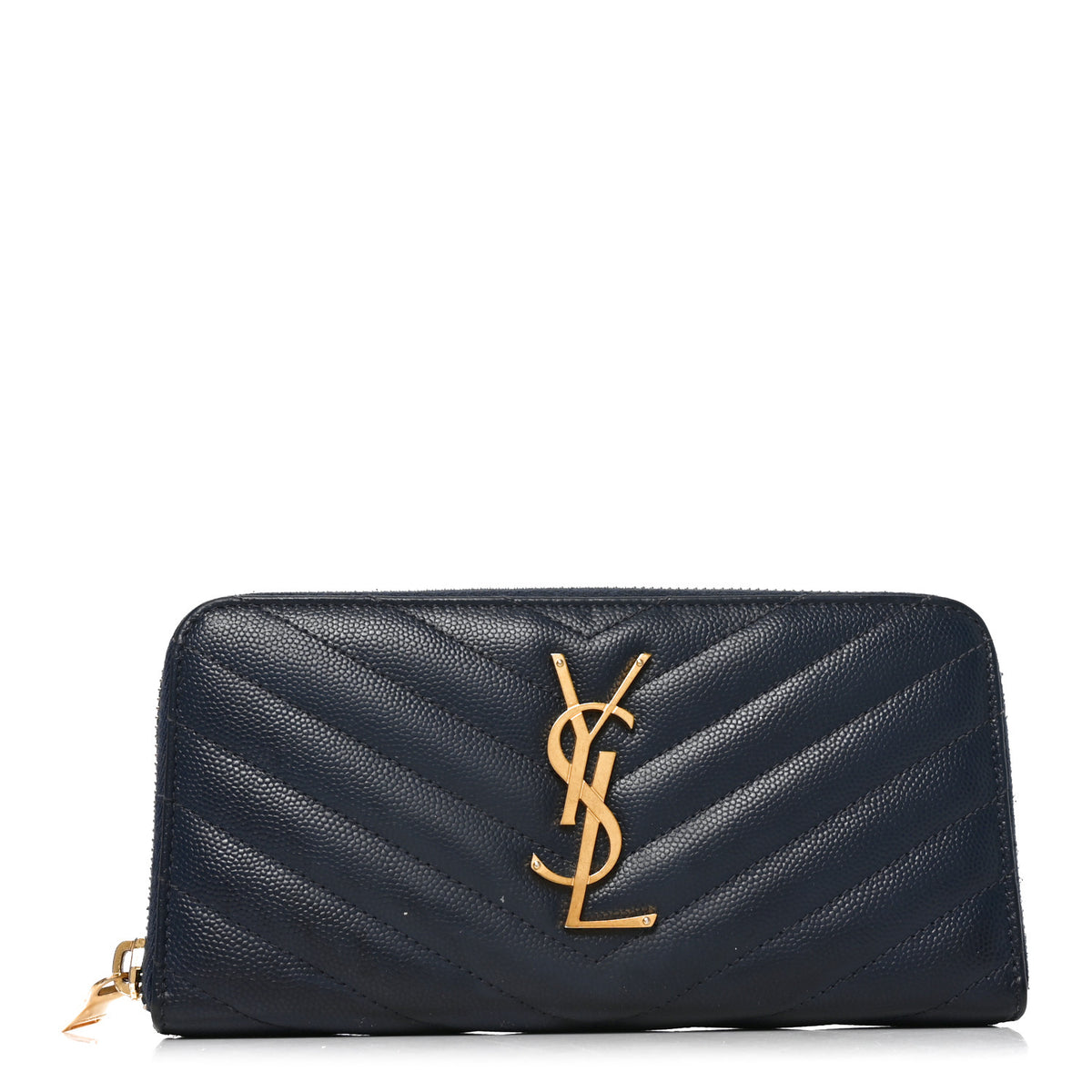 Saint Laurent Grain De Poudre Matelasse Chevron Monogram Zip Around Wallet Deep Marine 1 of 7