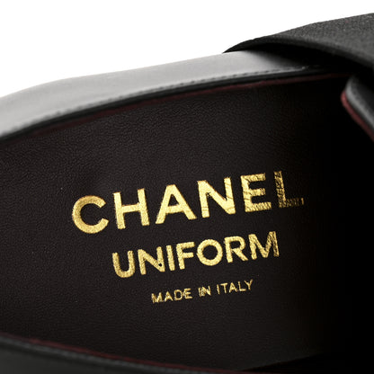 Chanel Calfskin Elastic Lace Up Cap Toe CC Loafers 37.5 Black 8 of 9