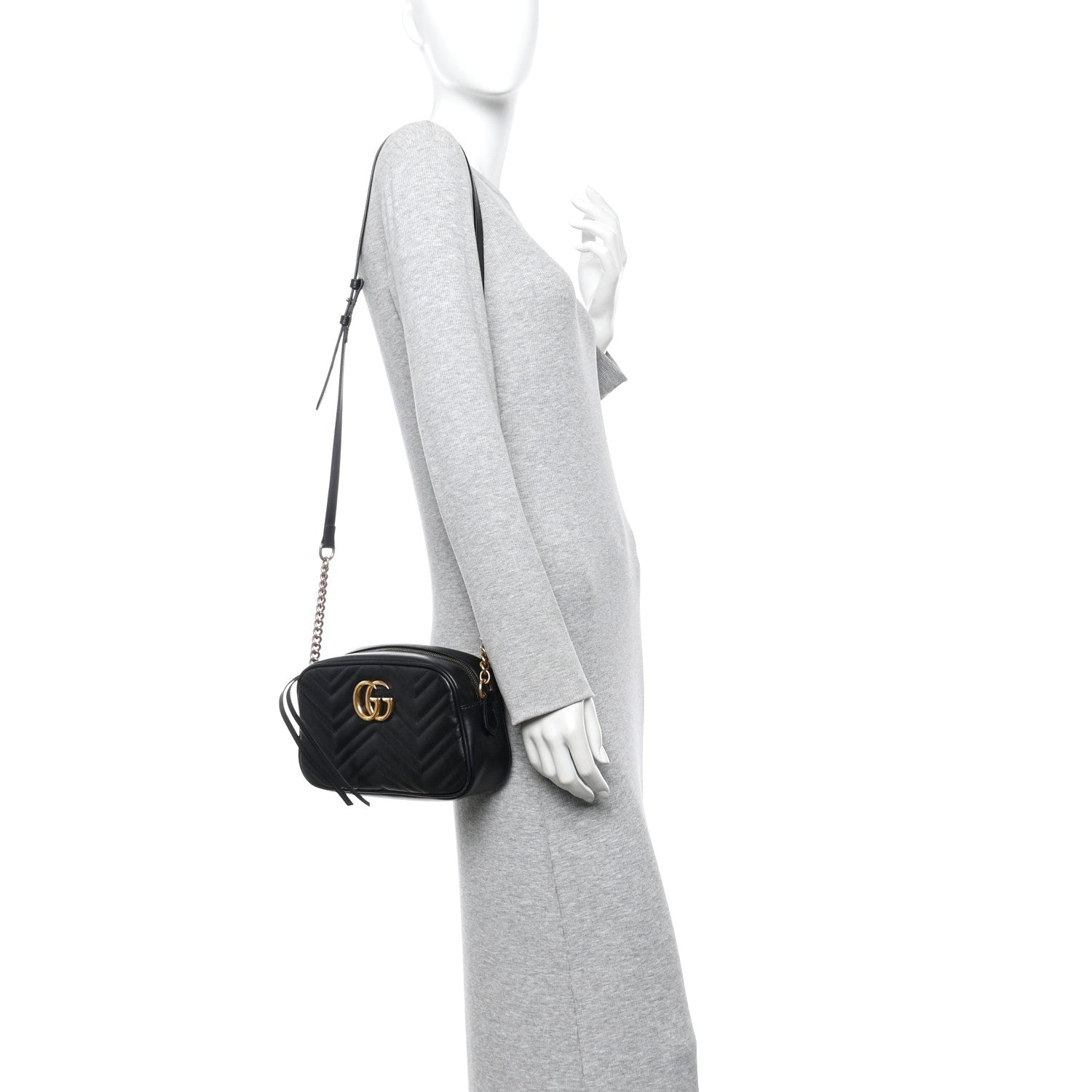 Gucci Calfskin Matelasse Small GG Marmont Chain Shoulder Bag Black 2 of 11