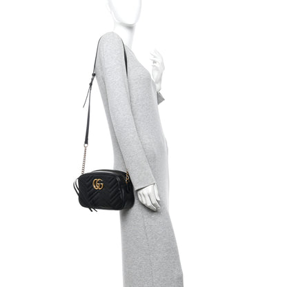 Gucci Calfskin Matelasse Small GG Marmont Chain Shoulder Bag Black 2 of 11