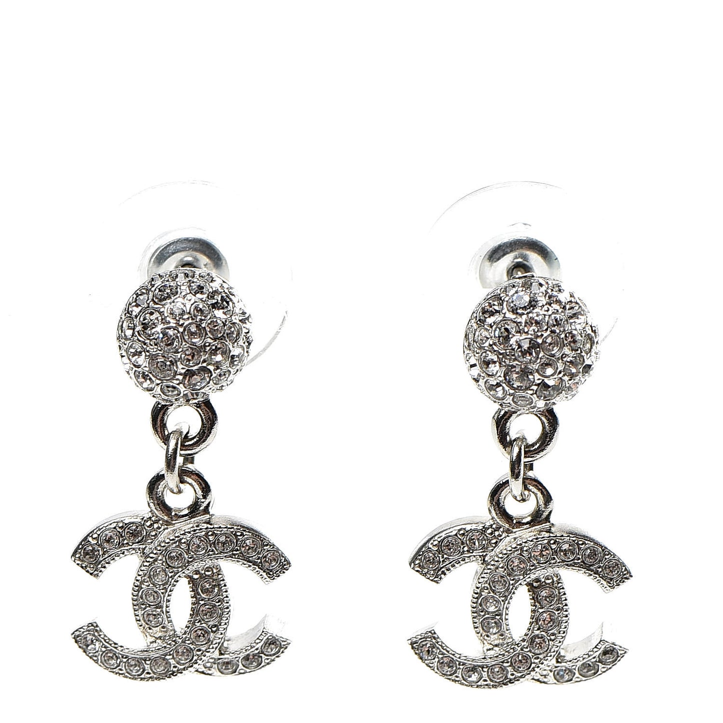 Crystal CC Drop Earrings Silver