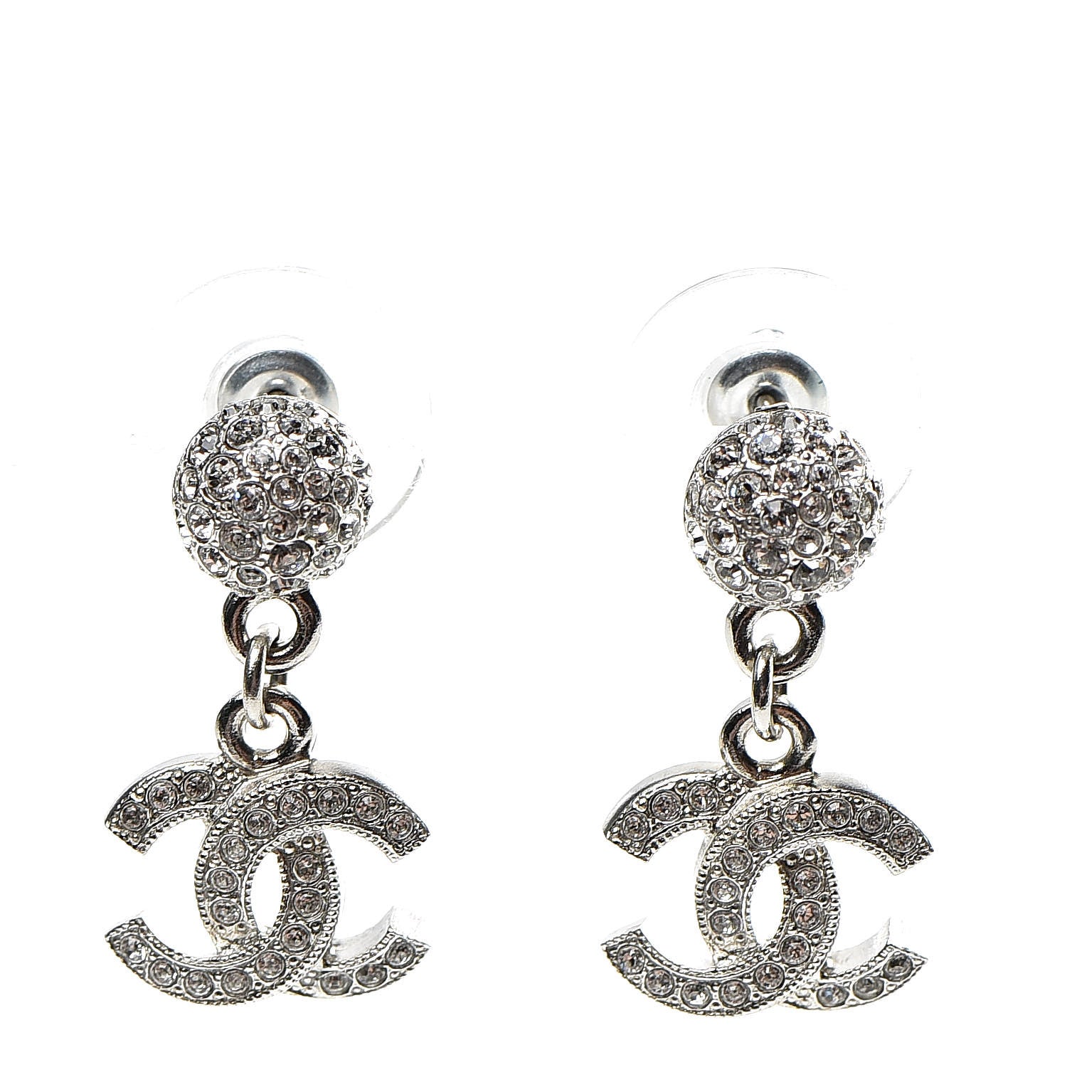 Chanel Crystal CC Drop Earrings Silver 1 of 5