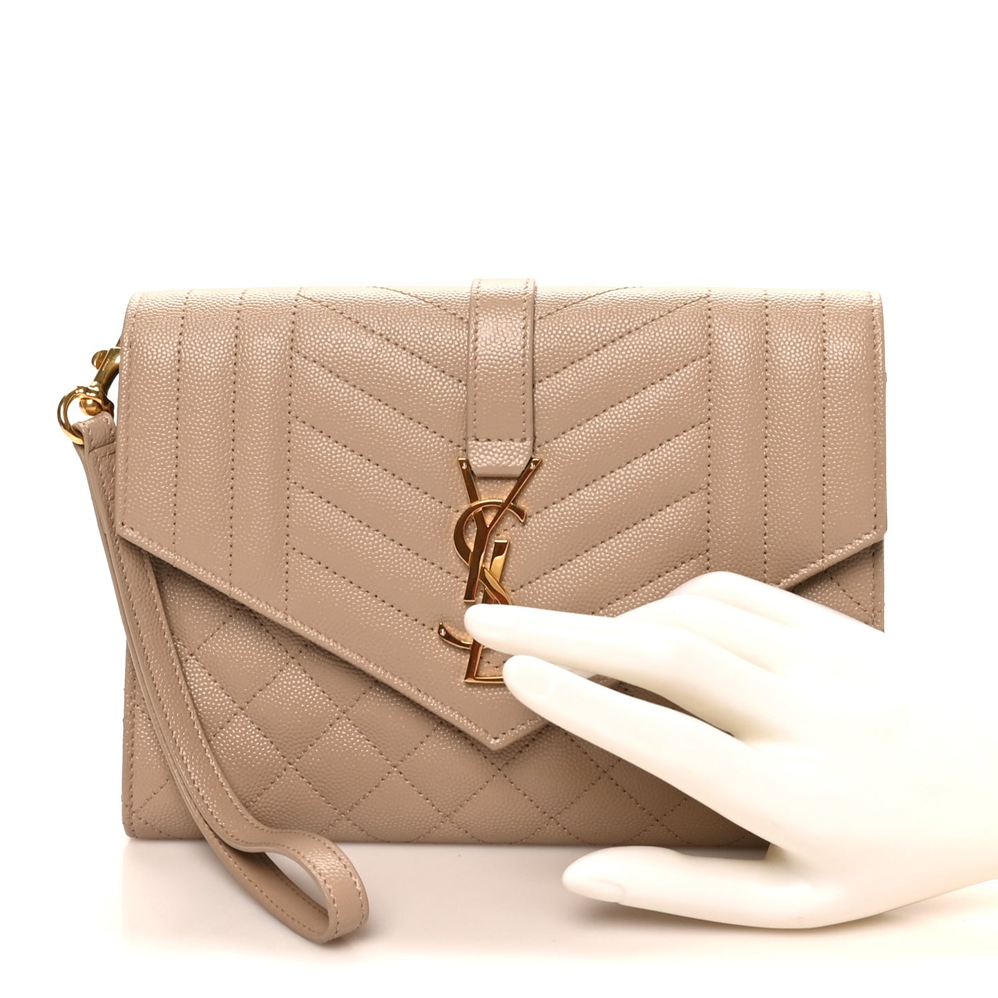 Grain De Poudre Textured Mixed Matelasse Triquilt Monogram Clutch Dark Beige Dark Beige