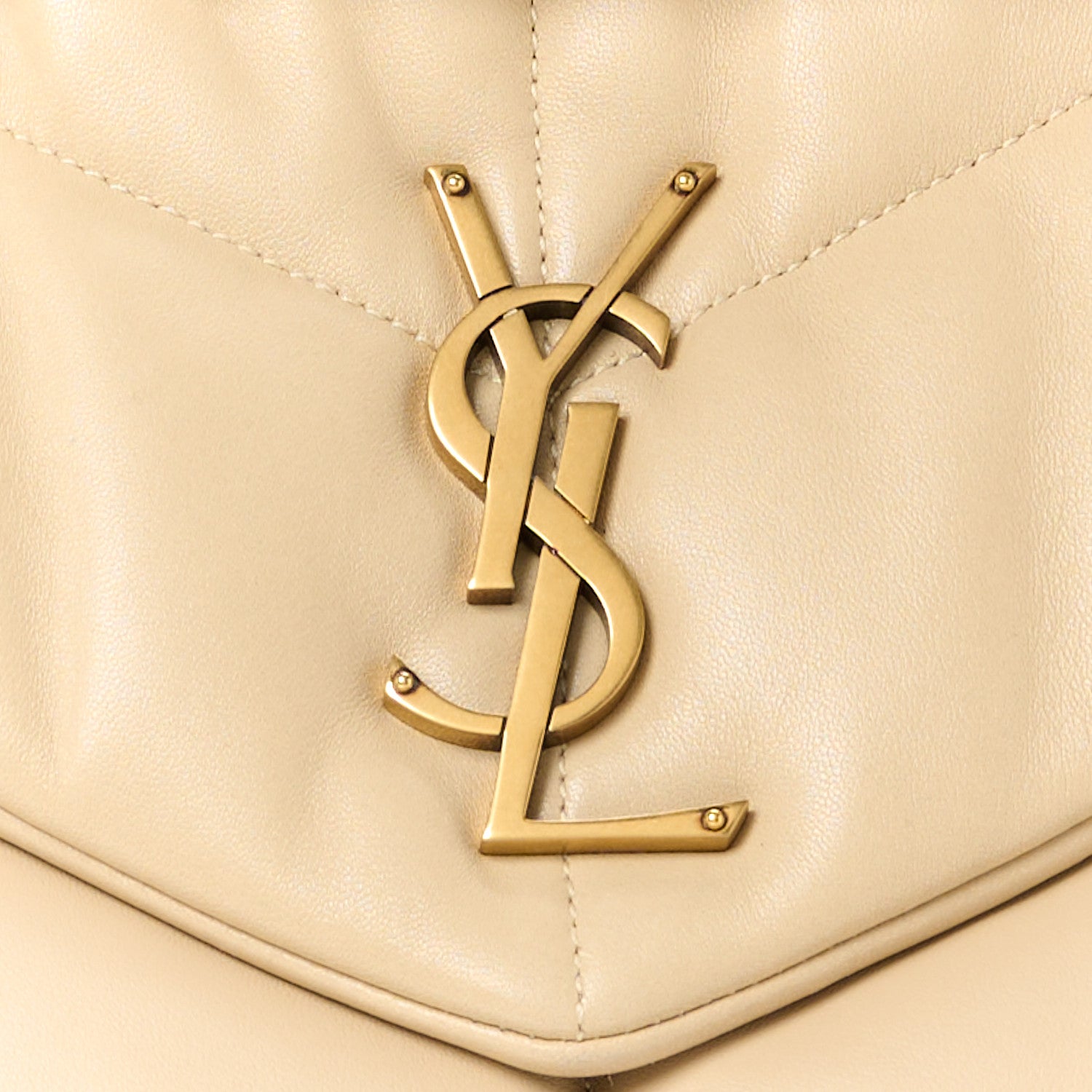 Saint Laurent Lambskin Quilted Medium Loulou Puffer Monogram Chain Satchel Dark Beige 8 of 10