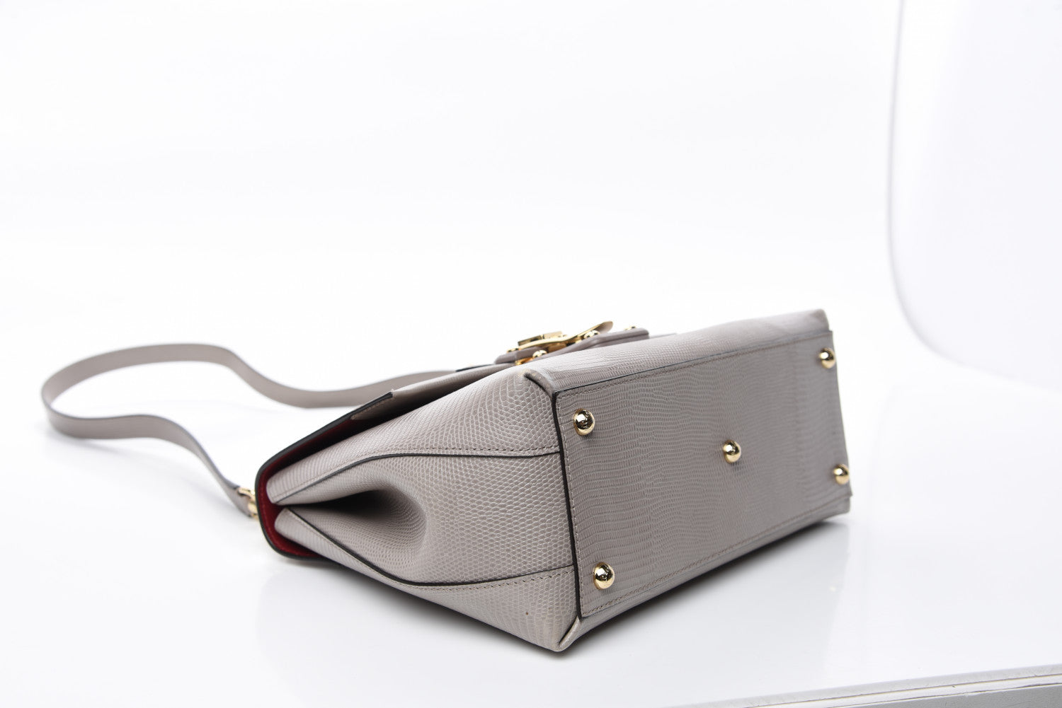 Dolce & Gabbana Iguana Calfskin Embossed Lucia Top Handle Bag Grey 4 of 12