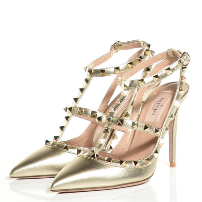 Valentino Garavani Metallic Calfskin Rockstud Ankle Strap 100mm Pumps 37.5 Platino 3 of 6