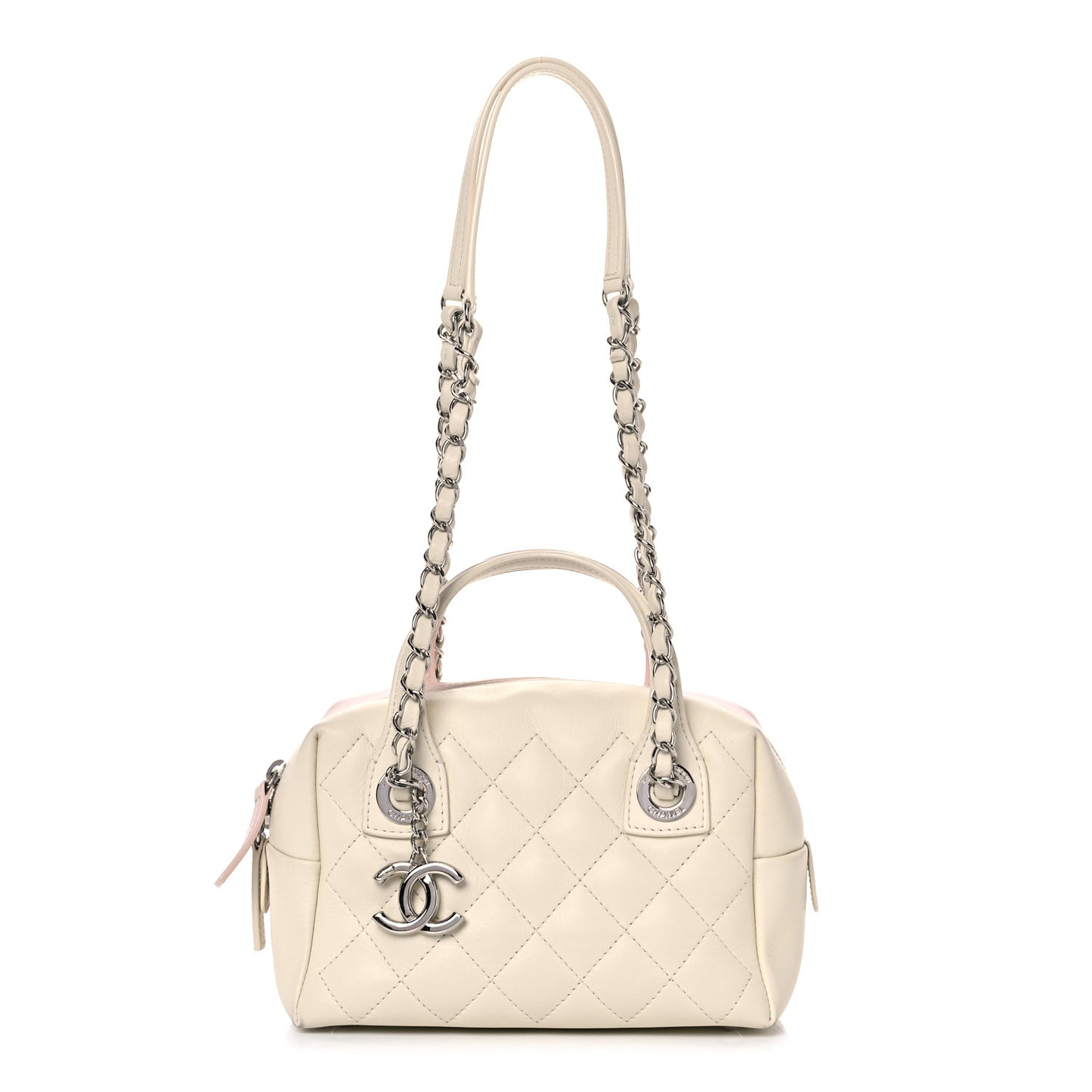 Calfskin Quilted Feather Weight Bowling Bag Ivory Light Pink