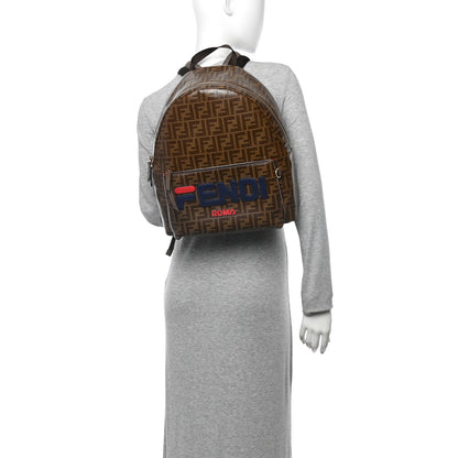 Fendi X FILA Glazed Fabric Vitello Century FF 1974 Mania Pouch Pocket Backpack Mogano Panna Blueberry 2 of 11