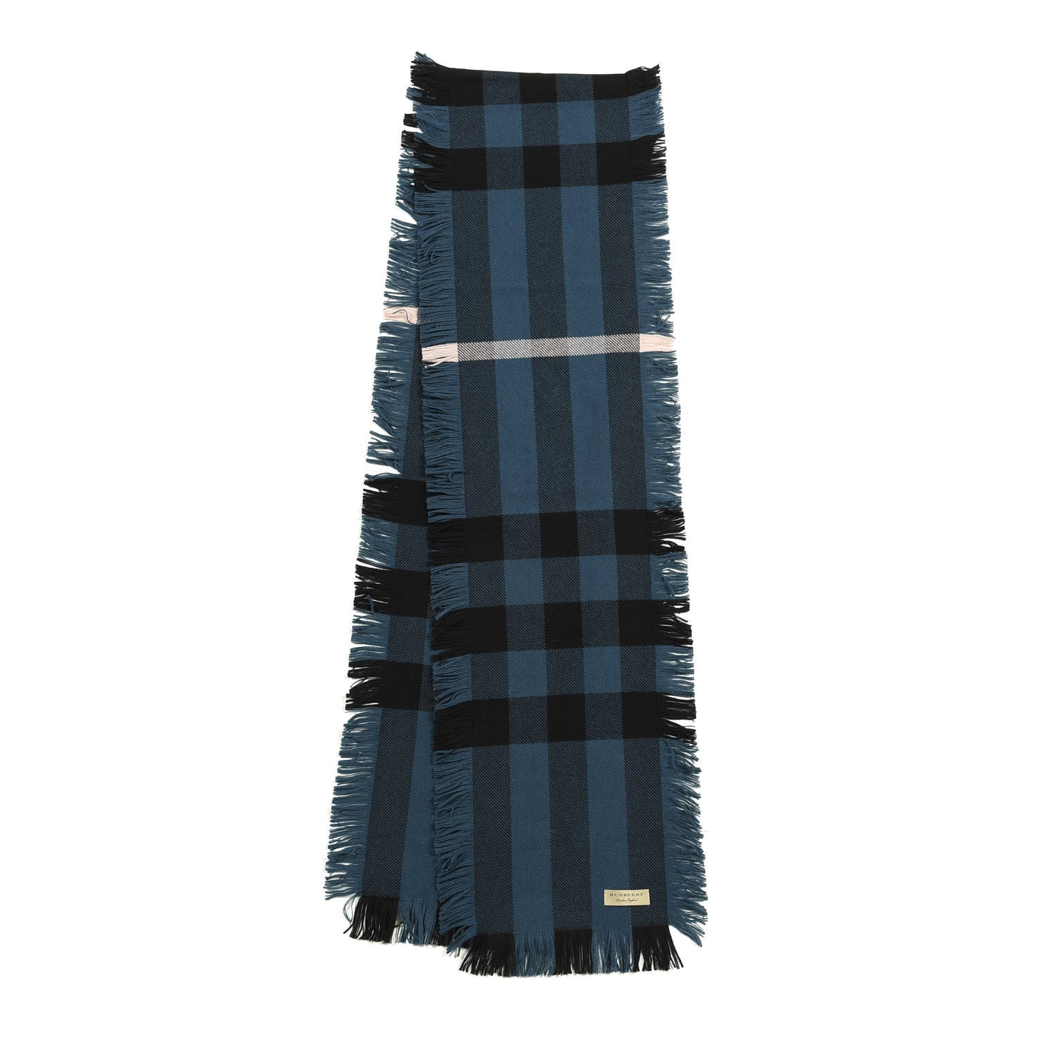 Burberry Wool Half Mega Check Fringe Scarf Steel Blue 2 of 4