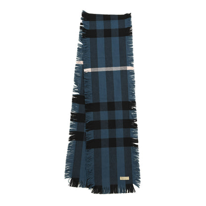 Burberry Wool Half Mega Check Fringe Scarf Steel Blue 2 of 4