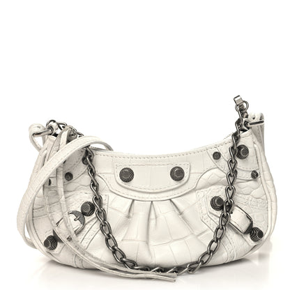 Balenciaga Extra Supple Calfskin Crocodile Embossed Le Cagole Mini Purse With Chain White 1 of 10