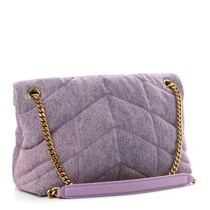 Saint Laurent Denim Quilted Small Loulou Puffer Monogram Chain Satchel Bleached Lilac 3 of 10