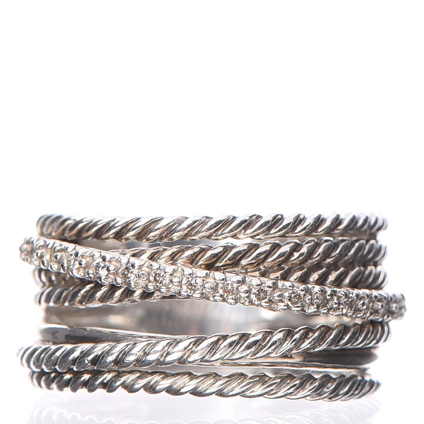 Sterling Silver Diamond 11mm Wide Crossover Cable Ring 53 6.5
