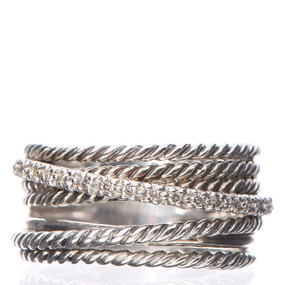 David Yurman Sterling Silver Diamond 11mm Wide Crossover Cable Ring 53 6.5 3 of 5
