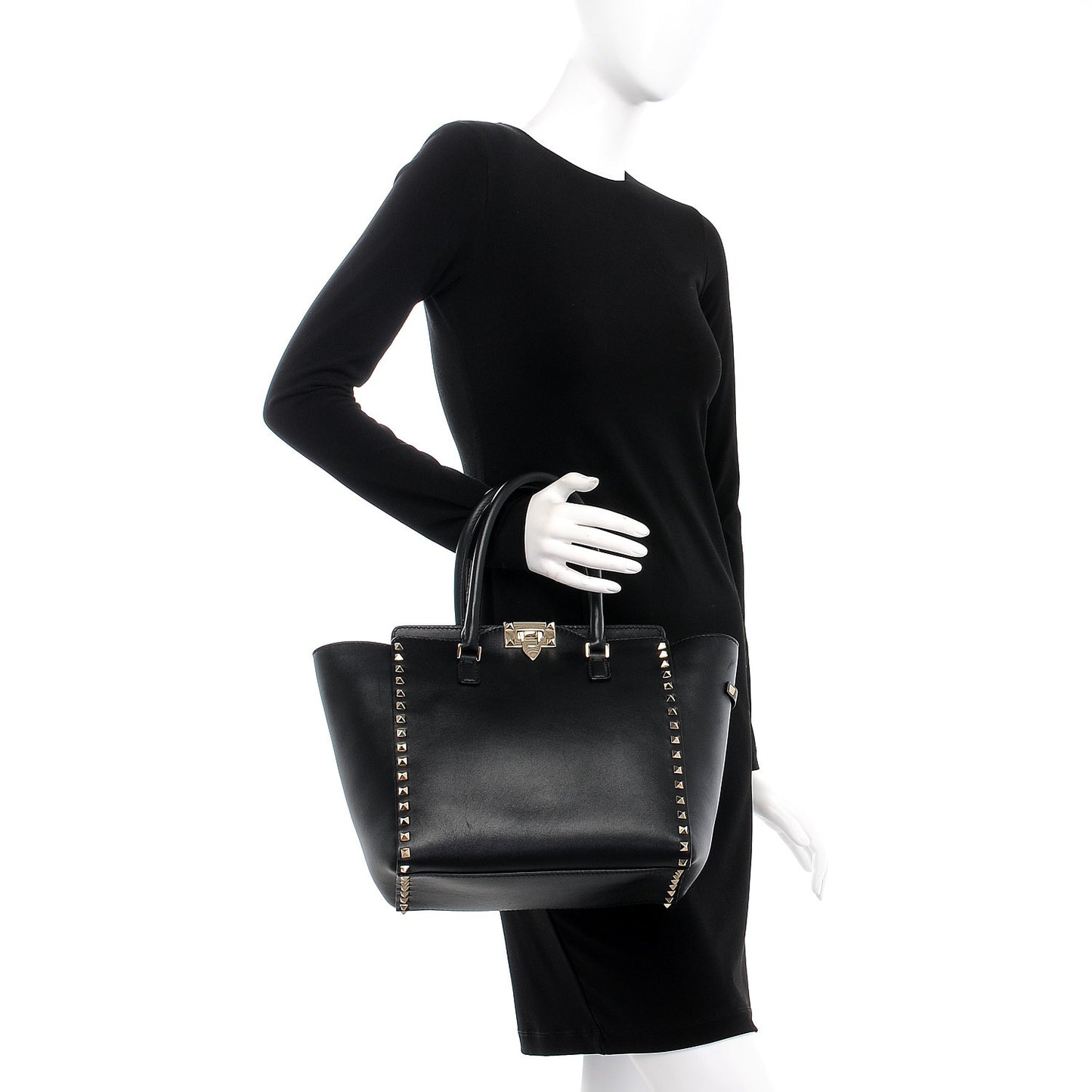 Vitello Rockstud Double Handle Tote Black
