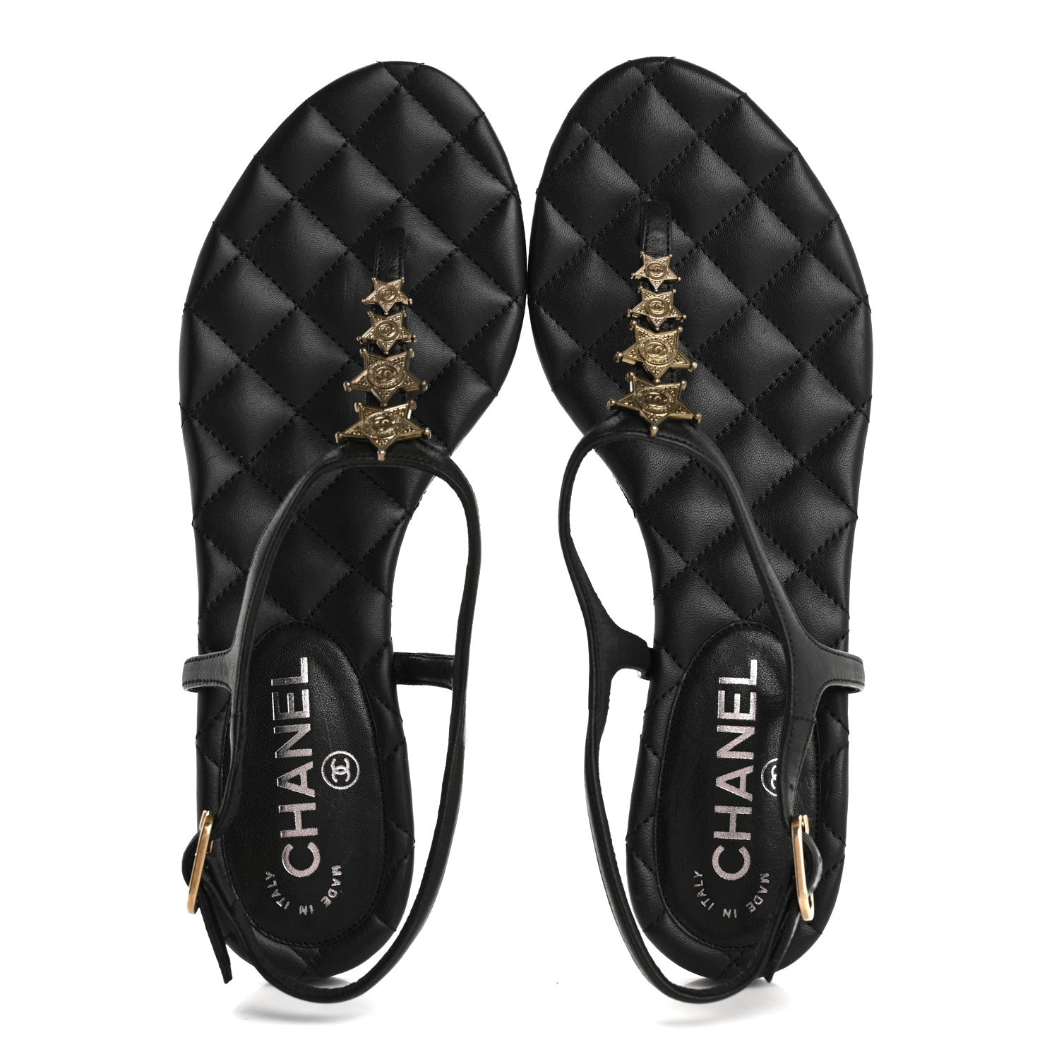 Chanel Calfskin Paris Dallas Quilted Star CC Thong Sandals 37 Black 2 of 10
