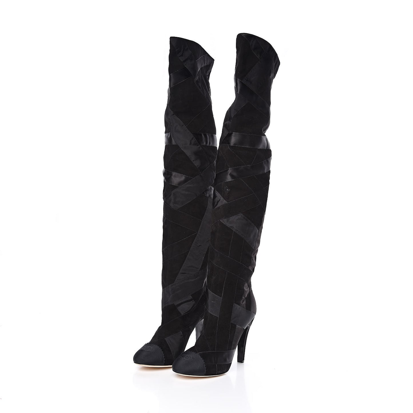 Suede Grosgrain Patchwork Over The Knee Boots 41 Black